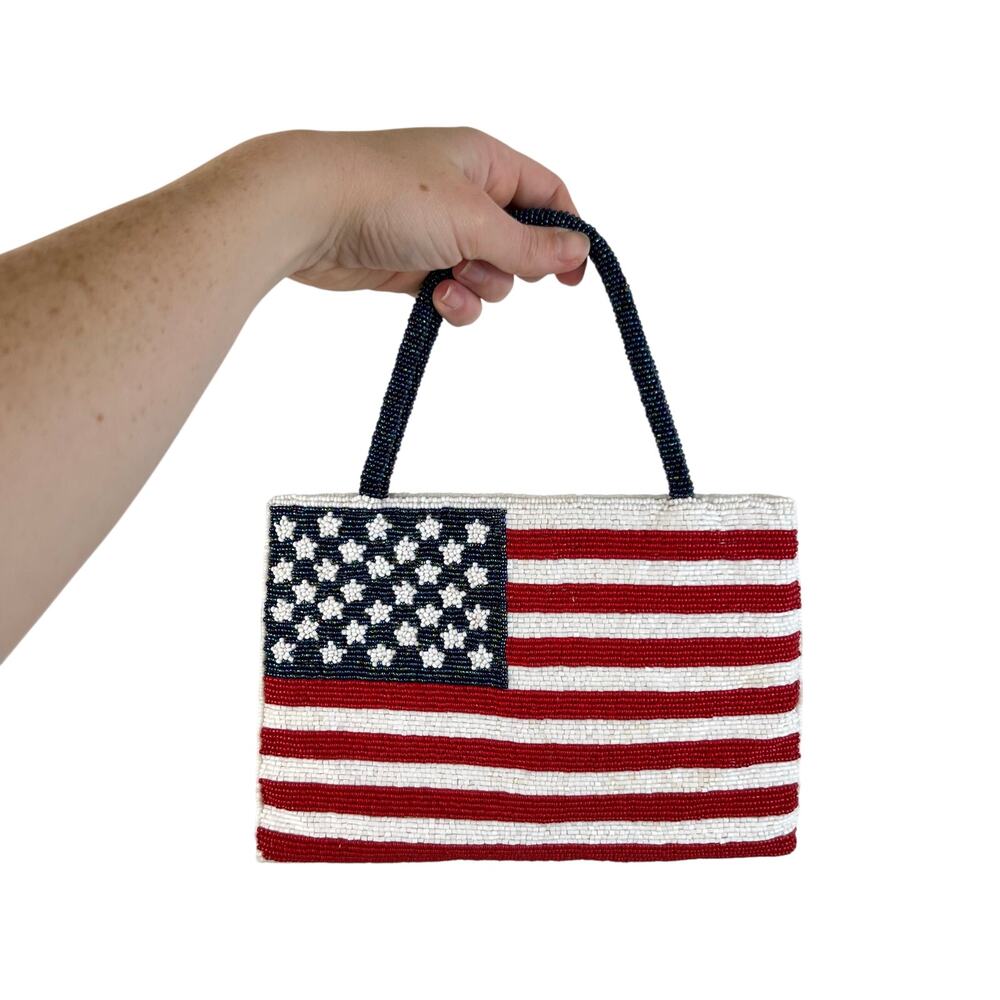 Vintage Valerie Stevens American Flag Beaded Handbag Mini Purse